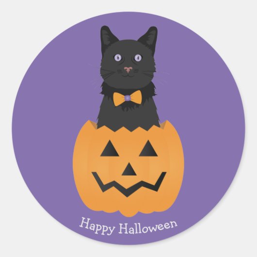 Happy Halloween Black Cat Pumpkin Runder Aufkleber (Vorderseite)