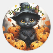 Happy Halloween Black Cat Pumpkins Runder Aufkleber (Vorderseite)