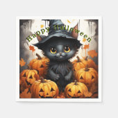Happy Halloween Black Cat Pumpkins Serviette (Vorderseite)