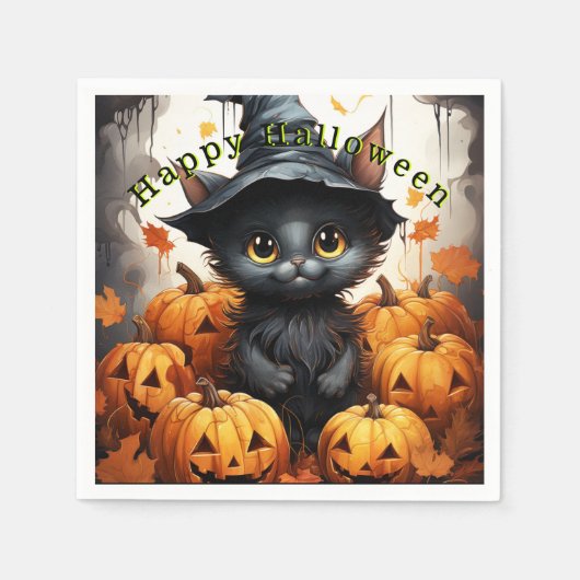Happy Halloween Black Cat Pumpkins Serviette (Vorderseite)