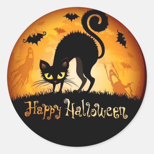 Happy Halloween Black Cat Runder Aufkleber (Vorderseite)