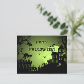 Happy Halloween Black Cat Spuk House Postkarte (Stehend Vorderseite)