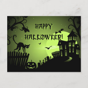 Happy Halloween Black Cat Spuk House Postkarte