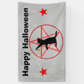 Happy Halloween Black Cat Stars Pentagram Gray Banner (Vertikal)
