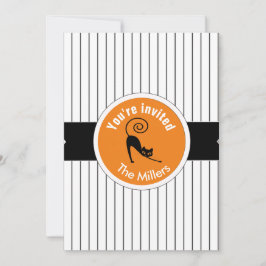 Happy Halloween Black Cat & Stripes ID686 Einladung