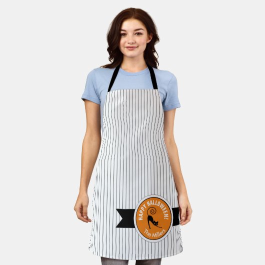 Happy Halloween Black Cat & Stripes ID686 Schürze (Getragen)