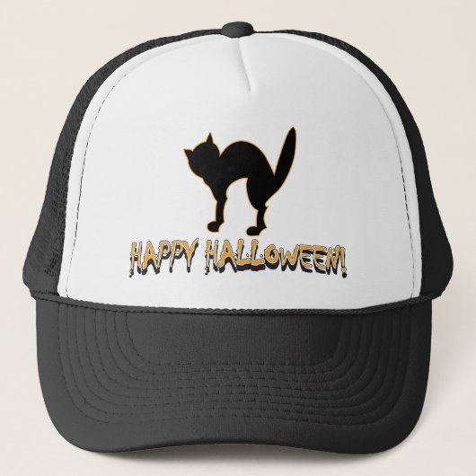 Happy Halloween Black Cat Truckerkappe (Vorderseite)