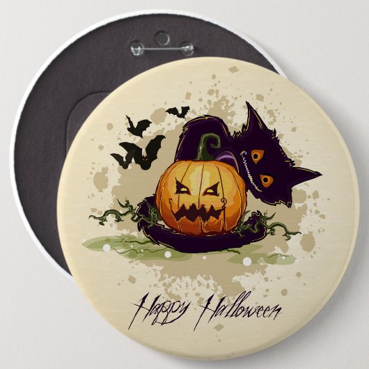 Happy Halloween Black Cat und Jack Button (Vorne & Hinten)