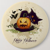 Happy Halloween Black Cat und Jack Button (Vorderseite)
