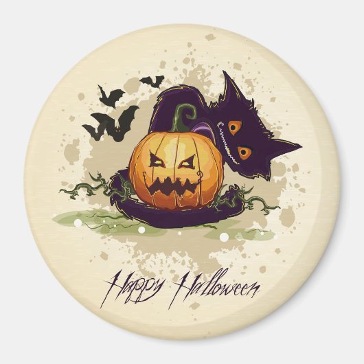Happy Halloween Black Cat und Jack Magnet (Vorne)