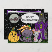 Happy Halloween Black Cat und Maus Niedlich Postkarte (Vorne/Hinten)