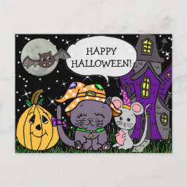 Happy Halloween Black Cat und Maus Niedlich Postkarte