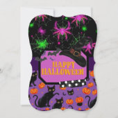 Happy Halloween Black Cat und Spiderweb Einladung (Vorderseite)