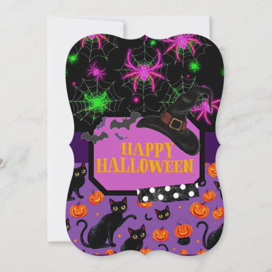 Happy Halloween Black Cat und Spiderweb Einladung (Vorderseite)