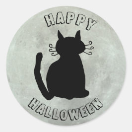Happy Halloween Black Cat und Vollmond Runder Aufkleber