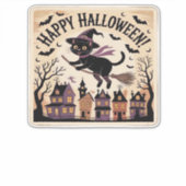 Happy Halloween Black Cat Witch Classic T-Shirt Aufkleber (Vorderseite)