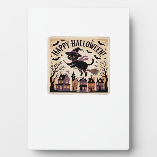 Happy Halloween Black Cat Witch Classic T-Shirt Fotoplatte (Vorderseite)