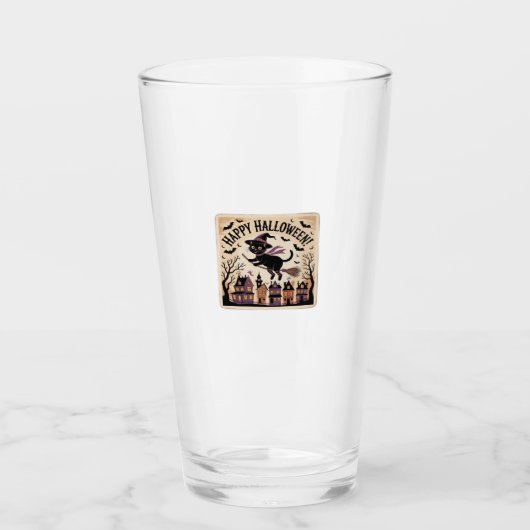 Happy Halloween Black Cat Witch Classic T-Shirt Glas (Vorderseite)