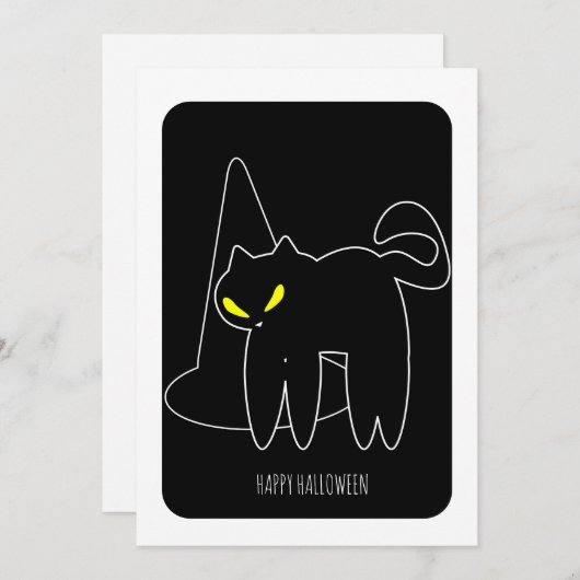 Happy Halloween Black Cat Witch Hat Card (Vorne/Hinten)