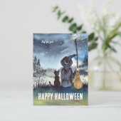 Happy Halloween Black Cat Witch Postkarte (Stehend Vorderseite)