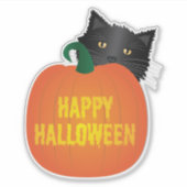 Happy Halloween - Black Cat with Pumpkin Aufkleber (Vorderseite)