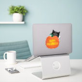 Happy Halloween - Black Cat with Pumpkin Aufkleber (Laptop auf Schreibtisch)