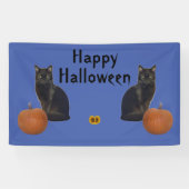 Happy Halloween Black Cats Pumpkins on Blue Banner (Horizontal)
