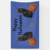 Happy Halloween Black Cats Pumpkins on Blue Banner (Vertikal)
