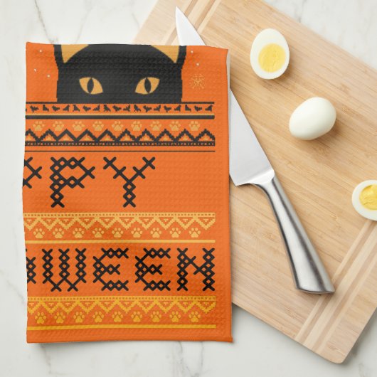 Happy Halloween Black Cats Ugly Sweater Imitate St Geschirrtuch (Viertel Falte)