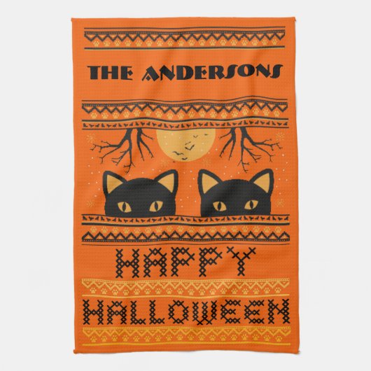 Happy Halloween Black Cats Ugly Sweater Imitate St Geschirrtuch (Vertikal)