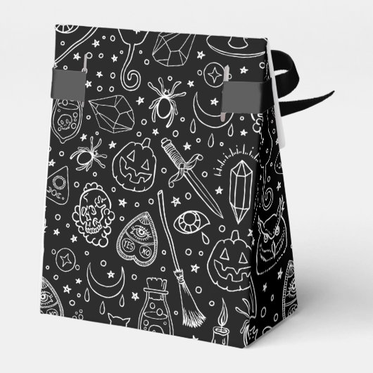 Happy Halloween Black Doodle Pattern Geschenkschachtel (Rückseite)