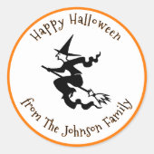 Happy Halloween Black Flying Hexe Individuelle Nam Runder Aufkleber (Vorderseite)