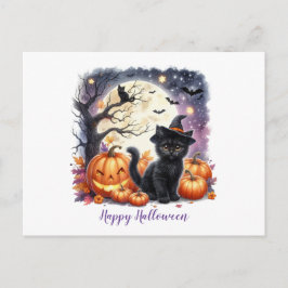Happy Halloween Black Kitten Feiertagspostkarte