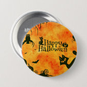 Happy Halloween Black Kitty Button (Vorne & Hinten)