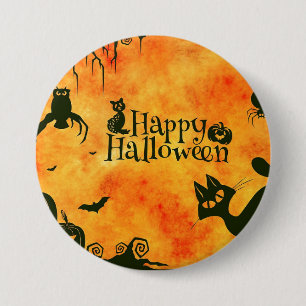 Happy Halloween Black Kitty Button