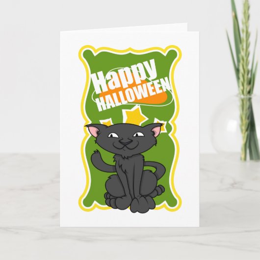 Happy Halloween Black Kitty Cat Karte (Vorderseite)