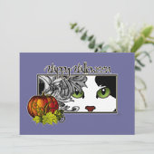 Happy Halloween Black 'n White Cat Karte (Stehend Vorderseite)