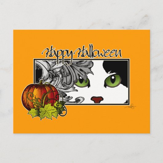 Happy Halloween Black 'n White Cat Postkarte (Vorderseite)