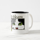 Happy Halloween Black 'n White Cat Zweifarbige Tasse (VorderseiteRechts)