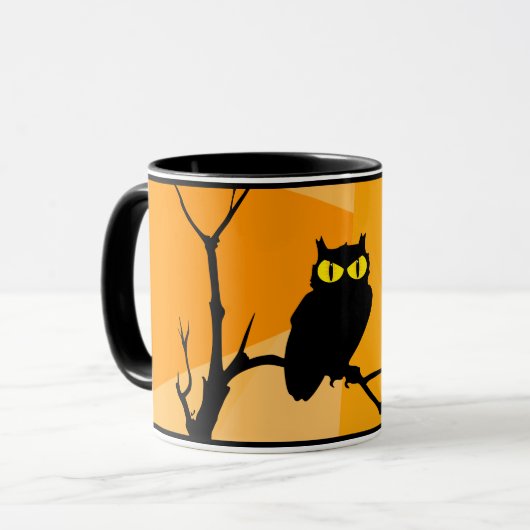 Happy Halloween Black Orange Owl Tasse (Vorderseite Links)