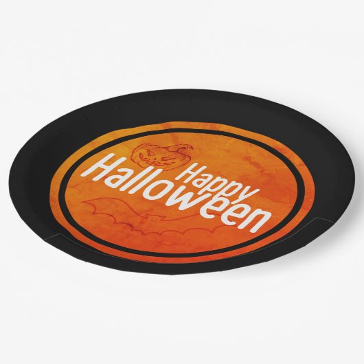 Happy Halloween Black & Orange Pappteller (Schrägansicht)