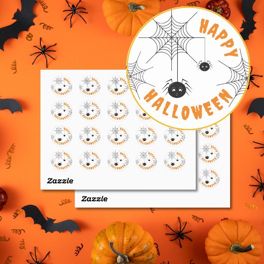 Happy Halloween Black & Orange Round Stickers