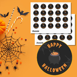 Happy Halloween Black & Orange Round Stickers