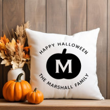 Happy Halloween Black Pumpkin Family Monogram