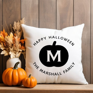 Happy Halloween Black Pumpkin Family Monogram Kissen