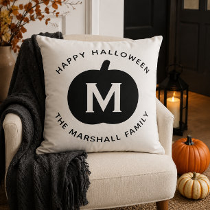 Happy Halloween Black Pumpkin Family Monogram Kissen