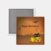 Happy Halloween Black Pumpkin Patch Cat Magnet (Vorderseite/Rückseite)