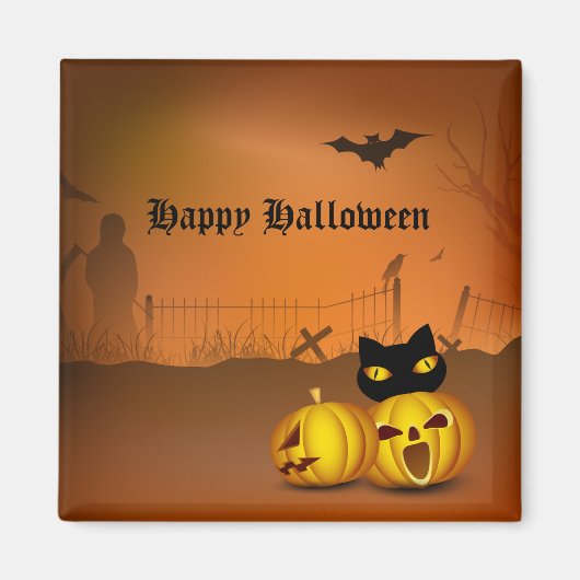 Happy Halloween Black Pumpkin Patch Cat Magnet (Vorne)