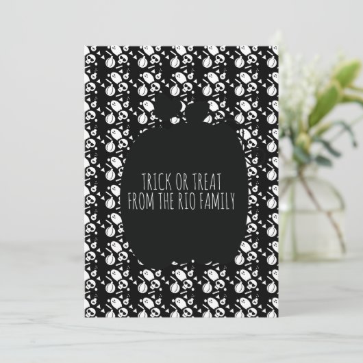 Happy Halloween Black Pumpkin Skull Pattern Card (Stehend Vorderseite)