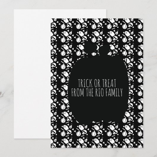Happy Halloween Black Pumpkin Skull Pattern Card (Vorne/Hinten)